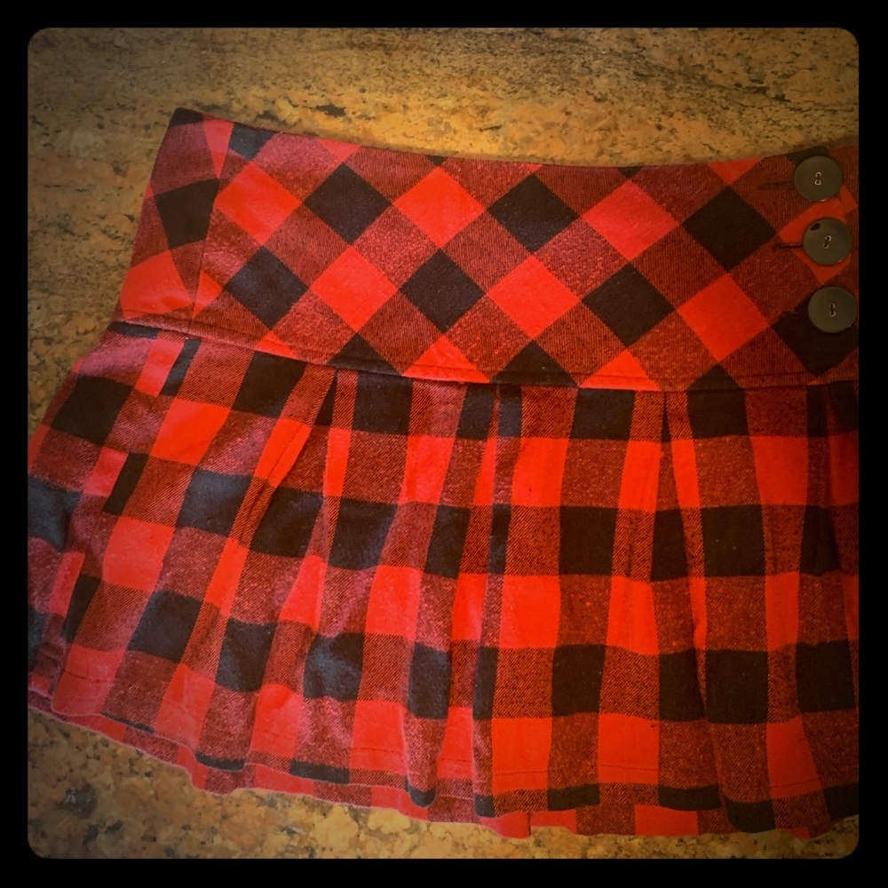 Red and black plaid mini skirt